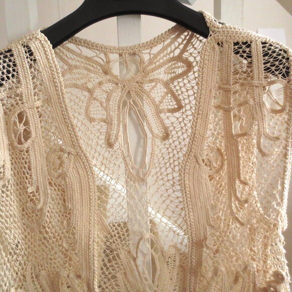 Handmade Ivory Cream Cotton Bohemian Festival Crochet Lace Vest - Picture 5 of 6